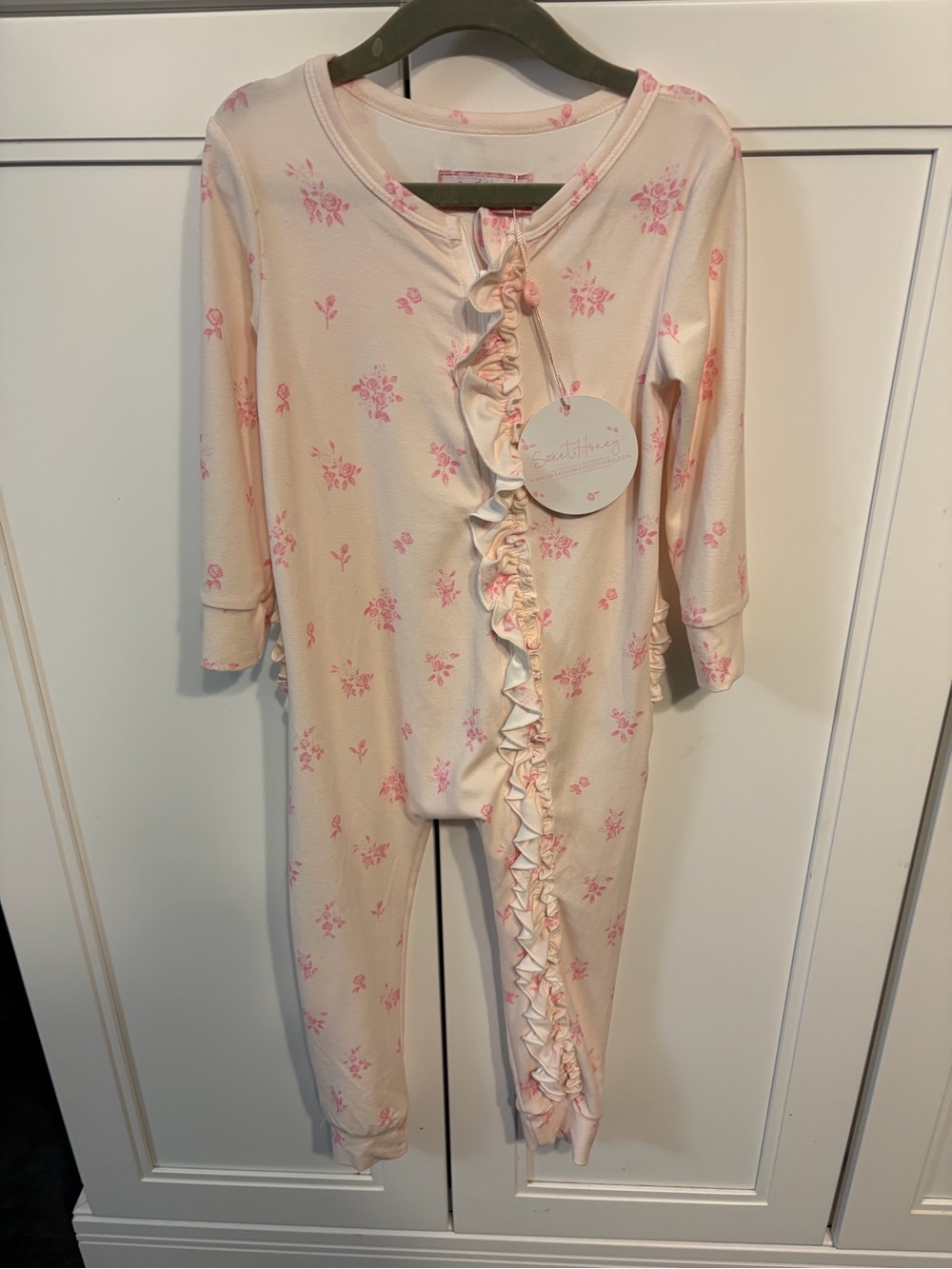 SweetHoney Blush and Pretty Pink Floral Ruffle One-Piece Pajama Zippy, 4 T NWT